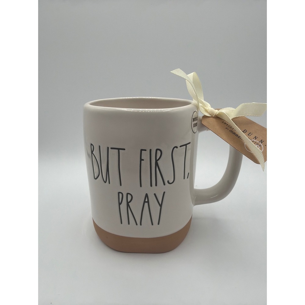 Rae Dunn BUT FIRST PRAY Ceramic Mug Artisan Collection NWT Faith Coffee Cup